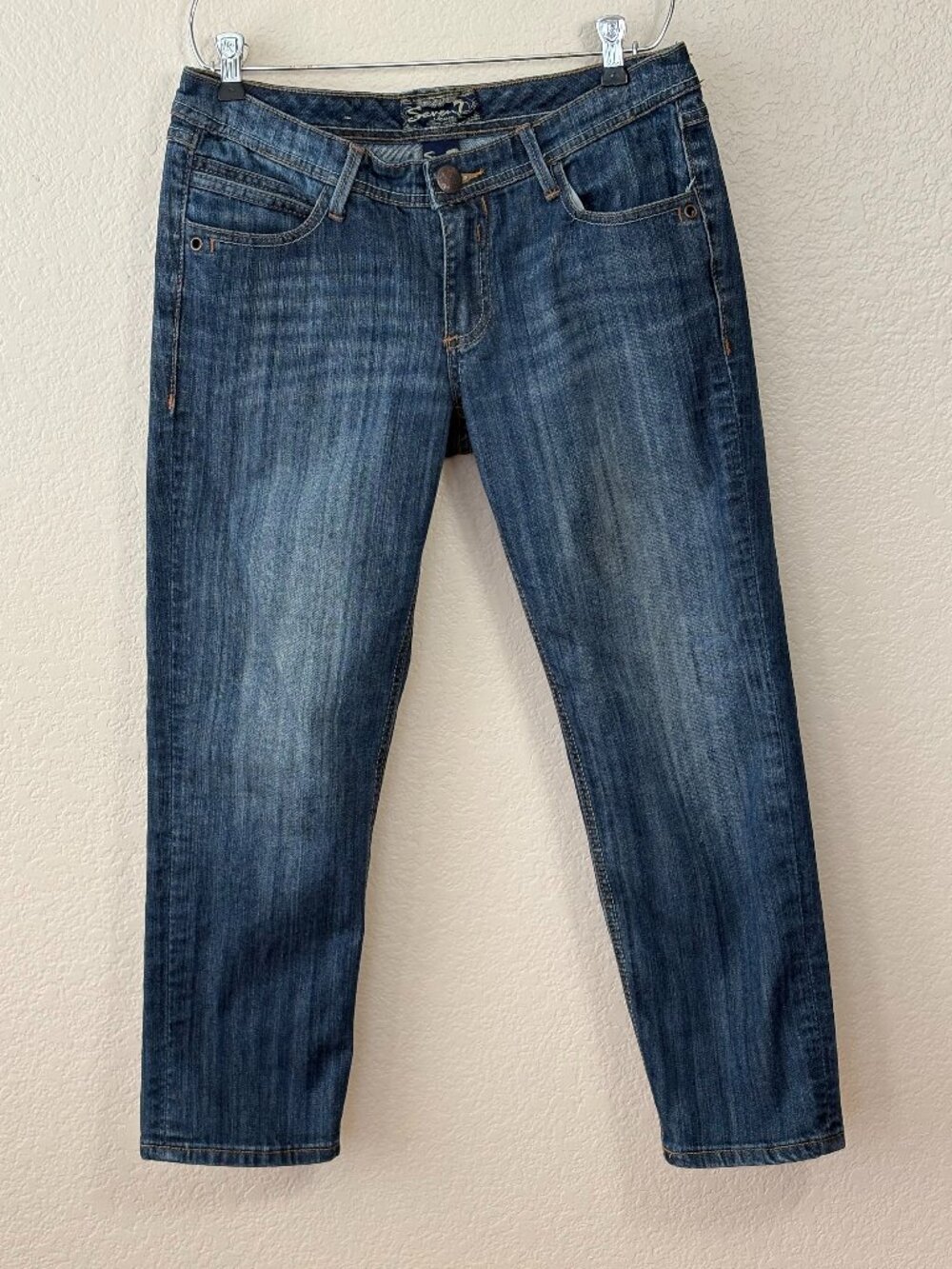 Seven7 Capri Jeans Womens Size 30 Medium Wash Stretch Denim Blue Low Rise